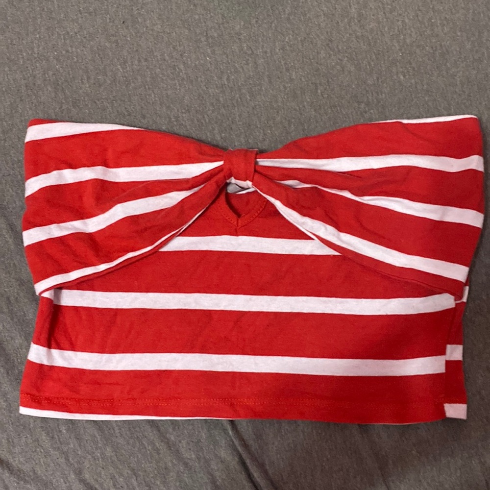 Two striped cropped tube tops, blue and white / red and white size Large
